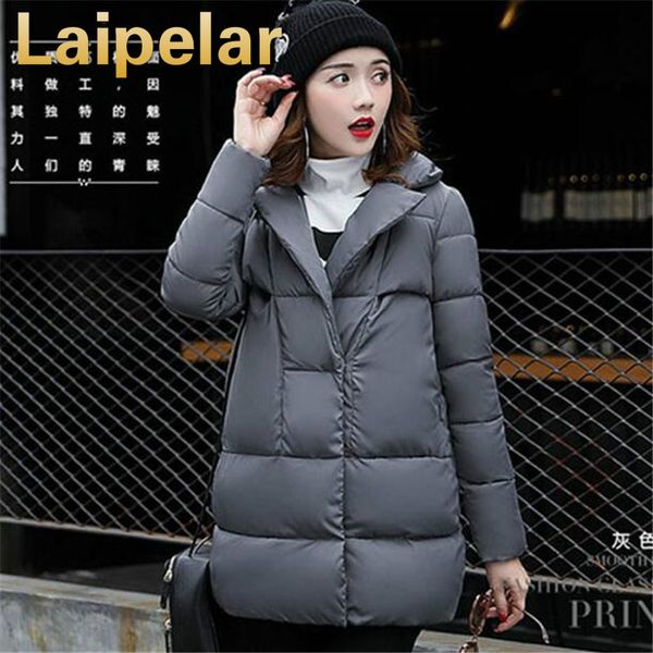 

2018 fashion cotton padded jacket long style hood slim parkas plus size thicken female outerwear laipelar winter cotton coat, Black