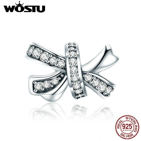 

wostu аутентичные 100% 925 silver bowknot кристалл cz бисер подвески подходят браслет ожерелье женщин мода ювелирные изделия cqc773, Bronze;silver