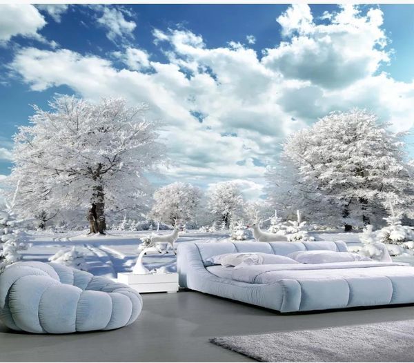 пользовательские фото обои красивая зима снег пейзаж пейзаж HD гостиная телевизор фон стены