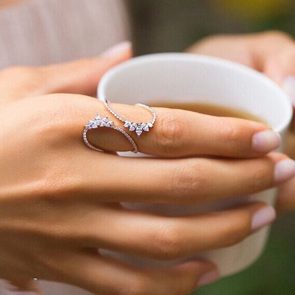 

new fashion morocco design cz zirconia crystal open rings for women kunckle ring jewelry bijoux birthday gifts crp2015, Golden;silver