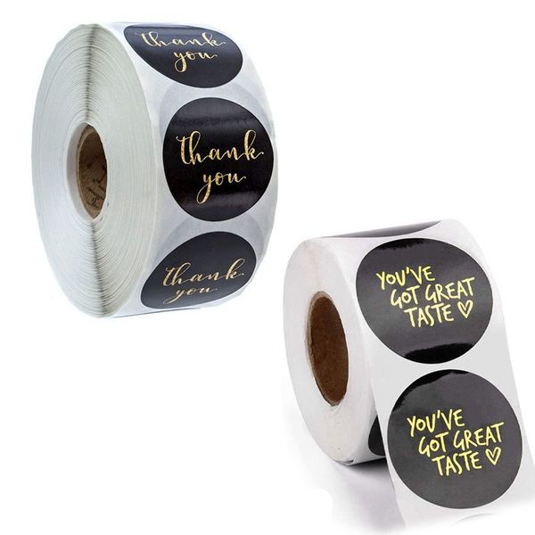 

500pcs 1" золотой stamp спасибо наклейки adhensive печать этикетки наклейки tag black business craft конверт gift card invitation decor