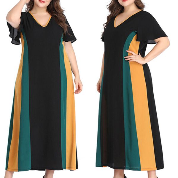 

Womens V-Neck Long Dress Summer Beach Short Sleeve Casual Maxi Dress Plus Size