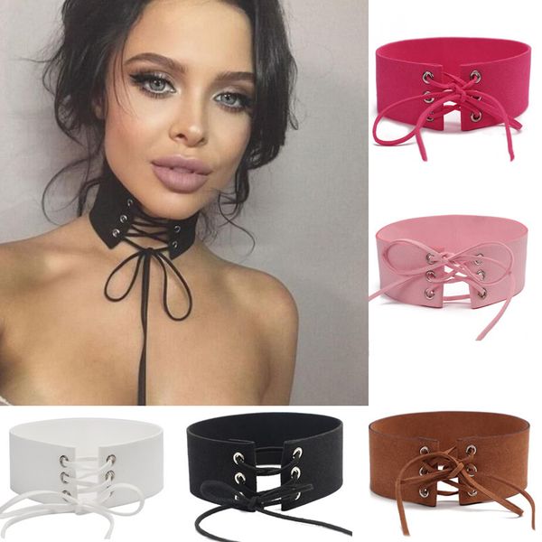 

yyw punk gothic velvet imitation colors leather choker necklace wrap tie up lace up chokers lady necklace jewelry, Silver