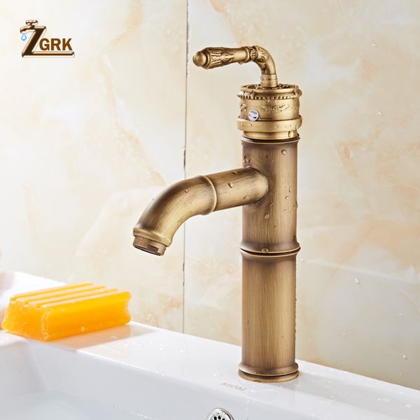 

zgrk bathroom basin faucets bamboo cold mixer taps beushed single handle antique brass deck mounted sink kitchen outdoor tap