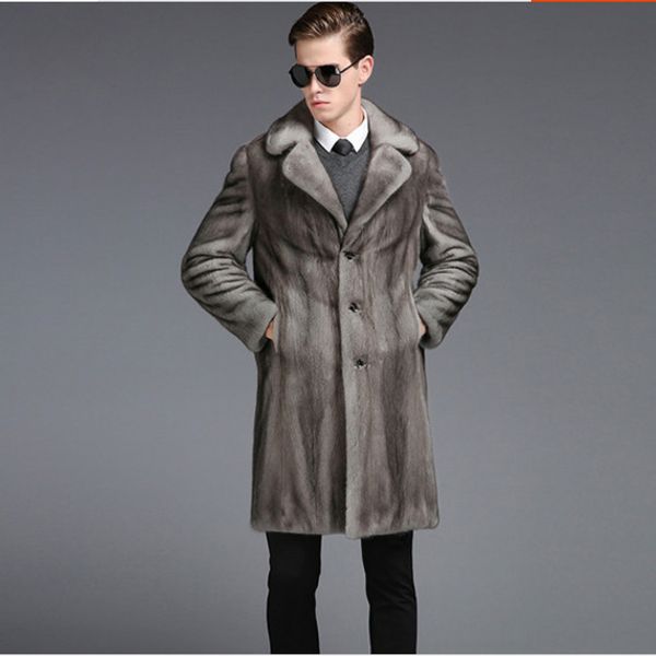 

fashion winter mens long faux coats 6xl plus size turn-down collar loose outwear smart casual gray faux fur coat fw761, Black