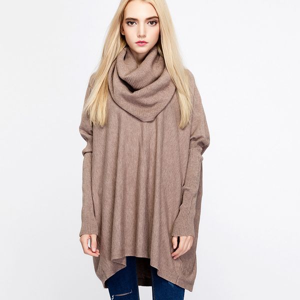

europe and the united states loose high collar knit women's autumn and winter bat women sweater, White;black