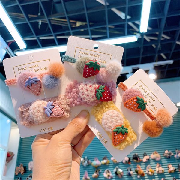 

children child girl kids bb hair clips elastic band hairpin set cute korean sweet cute strawberry head wear accessories-az-w12, Slivery;white