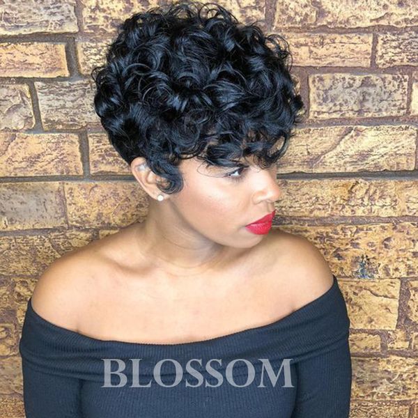 Black Short Afro Kinky Curly Natural Human Hair Afro Wigs Lace