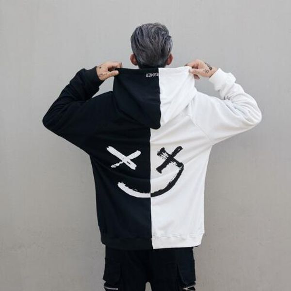 

men hoodies sweatshirts smile print headwear hoodie hip hop streetwear clothing, Black