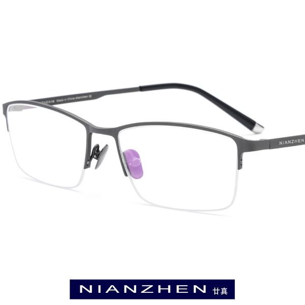 

pure titanium eyeglasses frame men square myopia optical semi rimless eye glasses for men vintage retro half eyewear fonex 1182, Black