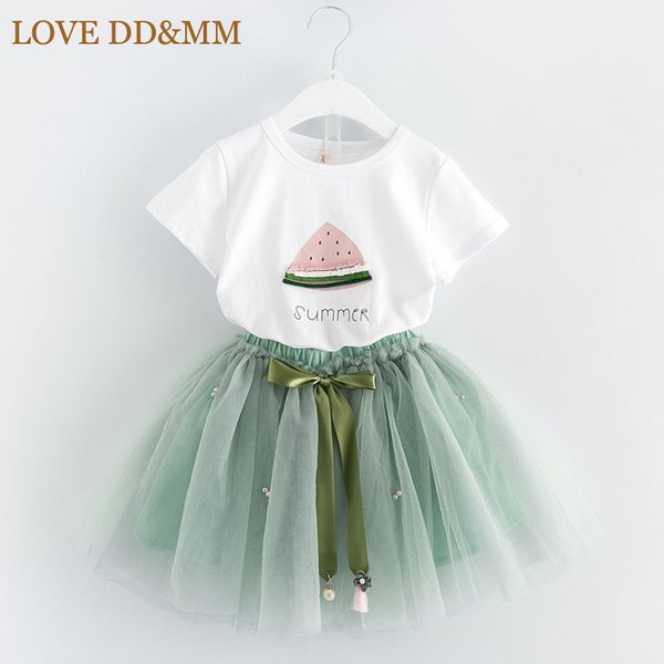 

love dd&mm girls clothing sets 2019 new summer girl fashion watermelon pattern short sleeve blouse + net yarn skirt suit, White