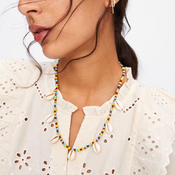 

boho ethnic acrylic beaded handmade choker necklace women statement necklace jewelry natural seashell shells necklaces female, Golden;silver