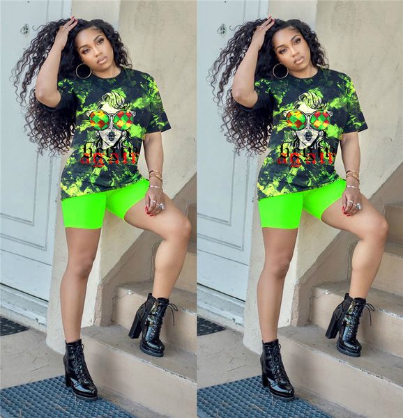

summer women 2 piece set fashion printing crew neck graffiti two piece set designer women tracksuits, Gray