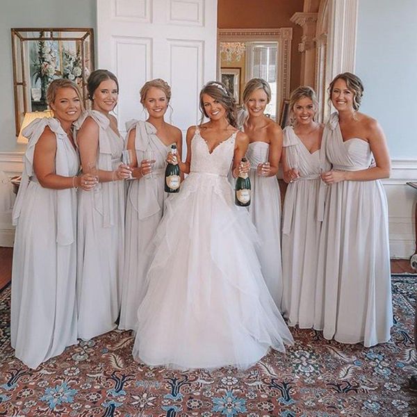 

2019 one shoulder chiffon bridesmaid dress long floor length spring maid of honor dress a-line prom dress, White;pink