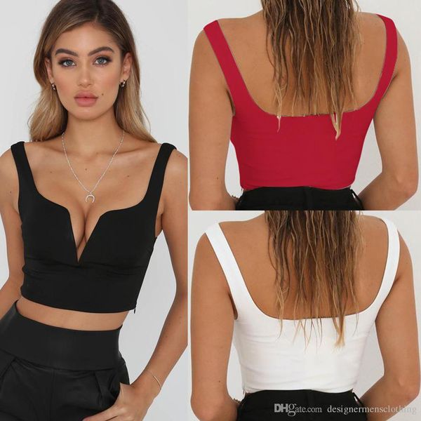 

deep v women designer crop solid color short tees tshirts clothing for female vestidoes, White