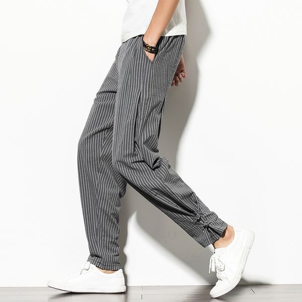 

harem pants men's casual striped pants slim fit leisure sweatpants joggers men trousers elastic waist 2020 new cotton, Black