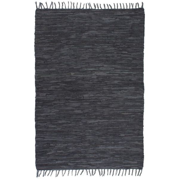 

hand-woven chindi rug leather 120 x 170 cm gray other home textile