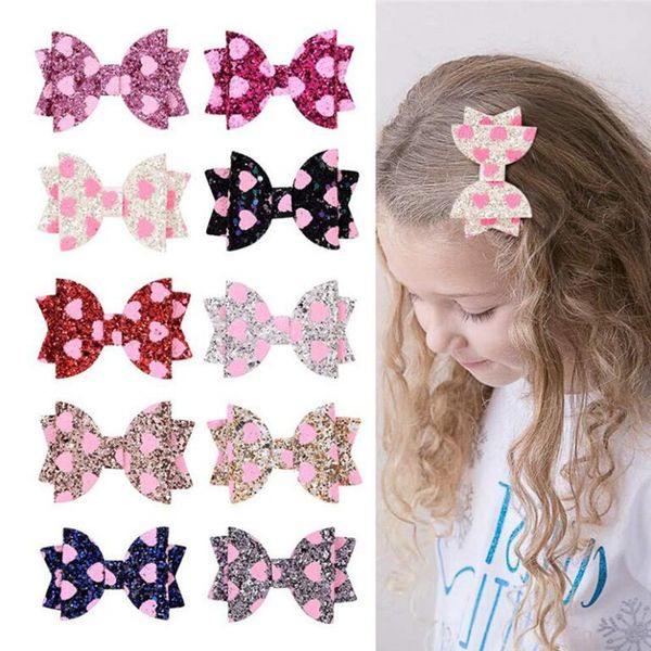 

baby girls love heart glitter hairpins kids sequin love bowknot hair clip hairpins princess barrettes headwear hair accessories favor a41003, Slivery;white