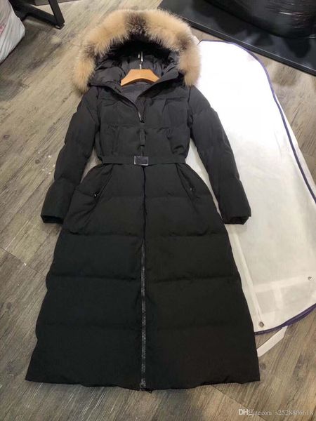 

женщины зимняя куртка женская real fox fur collar утка вниз внутри теплое пальто femme long coat 811, Black
