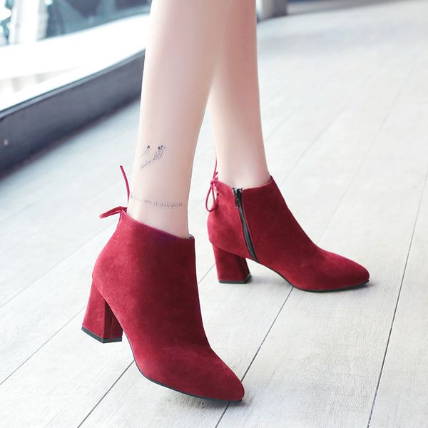 

plus size 35-44 fashion winter woman's boots solid flock square heels snow boots for ladies elegant ankle boots, Black