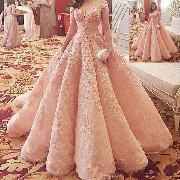 

2020 new blush luxury prom dresses vestidos de fiesta sheer neckline off shoulders lace appliques beaded a-line quinceanera, Blue;red