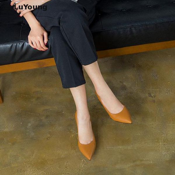 

genuine leather high heels women's shoes pointed toe slip on stiletto pumps wedding shoes c14, Black