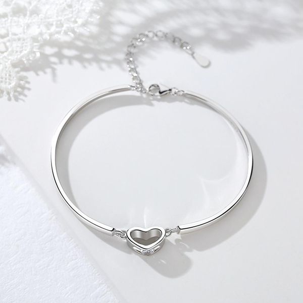 

luxury fasion women bangles 925 silver heart pulseira elegant shinning rhinestone bracelet female jewelry gift party, Black