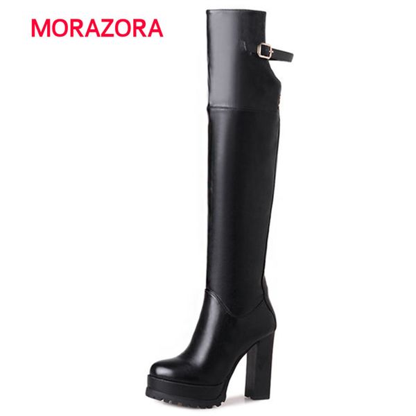 

morazora 2018 new round toe square heel over the knee boots fashion super high heel knight boots autumn winter zip women, Black