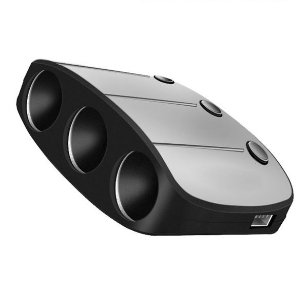 

3 way usb charger car adapter socket independent switch cigarette lighter multifunction accessories metal shell universal