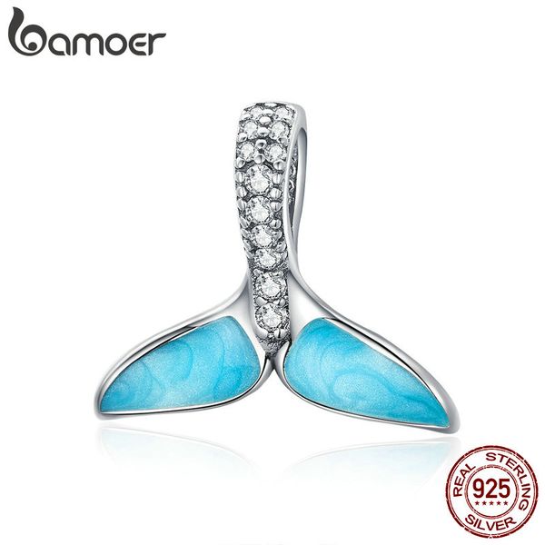 

bamoer 925 sterling silver mermaid's tail blue enamel charms beads fit women necklaces bracelets silver jewelry scc1067