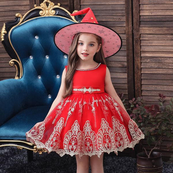 

beautiful halloween party girl dresses all hallows day party cosplay dresses with witch magic hats, White