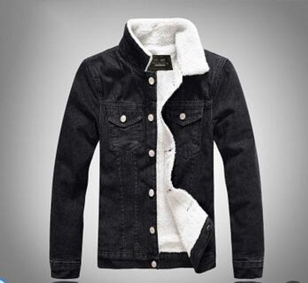 

wholesale fashion men's winter new denim jacket black slim thickened lamb down plus velvet denim jacket, Black;brown