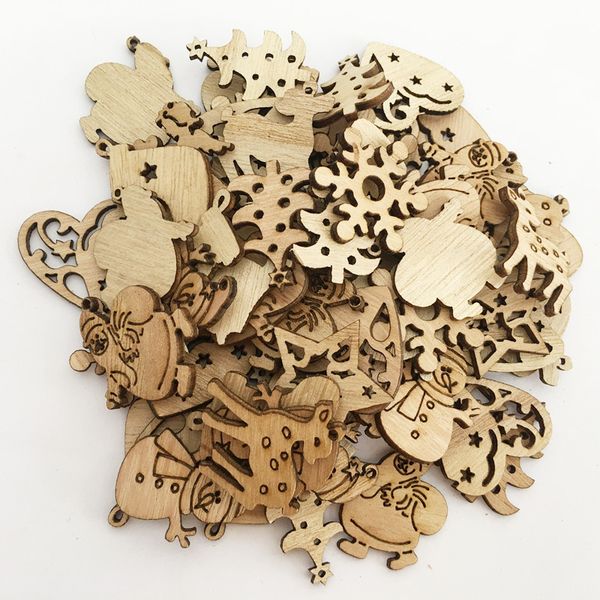

50/100pcs wooden christmas tree ornaments hanging pendants merry christmas decoration for home new year decor craft navidad 2018