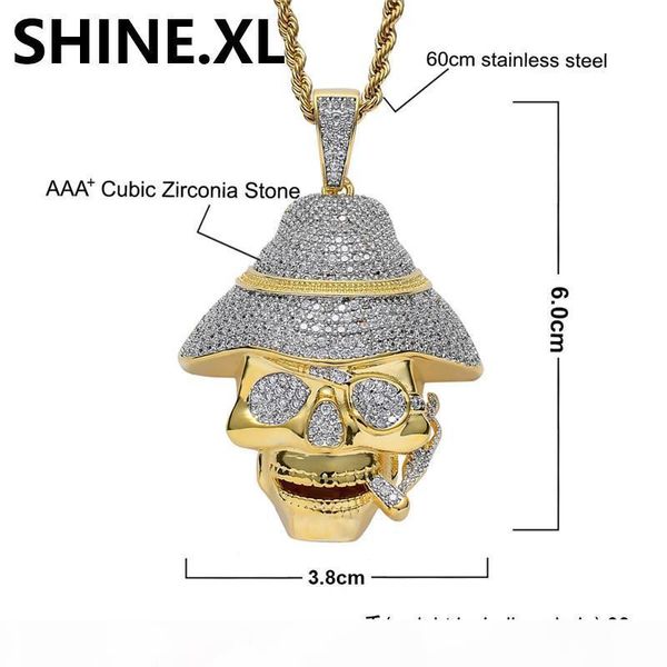 

hip hop 18k gold plated cartoon pirate skull pendant necklace iced out zircon mens bling party jewelry