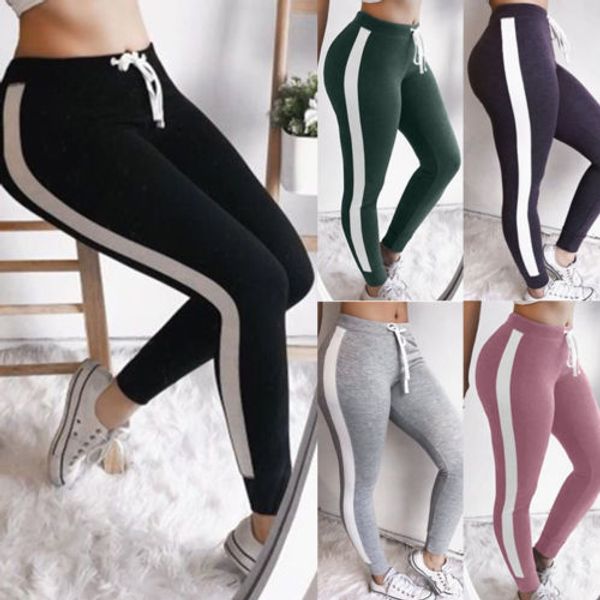

new women striped sport fitness pants high waist skinny slim leggings running gym stretch trousers workout pants sale, Black
