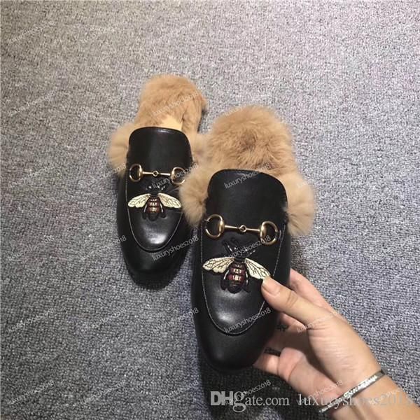 

дизайнер кожаных мокасины fur muller туфли с пряжкой моды роскоши дизайнер женской обувью принстон дама повседневной мулы квартира обувь, Black