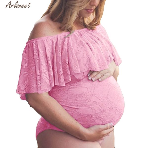 

ARLONEET Clothes Mom Pregnant Lace Flounces Jumpsuits Maternity Sexy All Season Off Shoulder Sleeveless Jumpsuits Short Pants