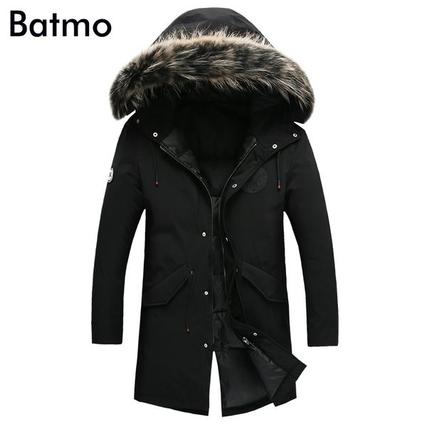 

batmo 2017 new arrival 80% white duck down warm raccoon fur collar hooded jacket men,winter coat men b39, Black