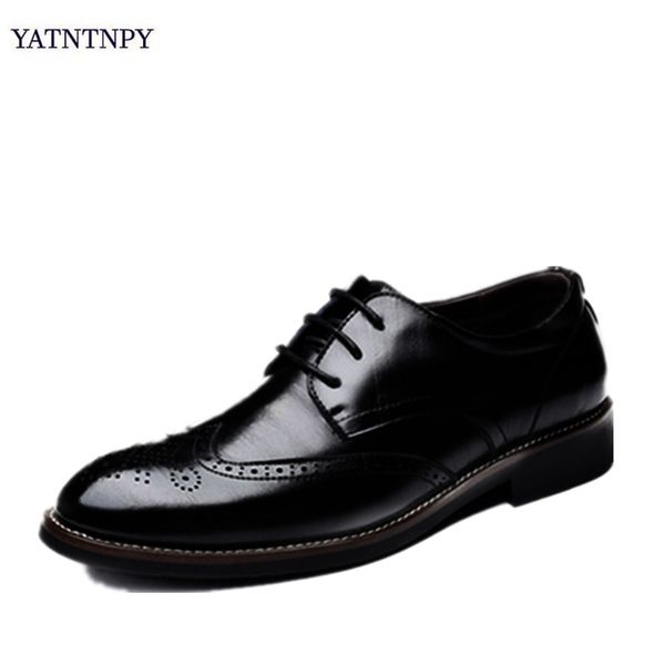 

yatntnpy men's business shoes, dress pointed brock carved shoes large size 37-48 lace-up man elegant formal shoes, Black