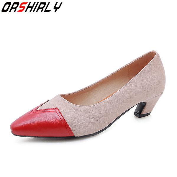 

orshirly 2019 new design women pumps faux suede concise med heels pointed toe slip-on casual shoes spring/autumn plus size 34-48, Black;white