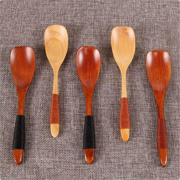 

multi-function wooden spoon bamboo kitchen cooking utensil tool soup teaspoon catering long handle wood spoons for children spoons