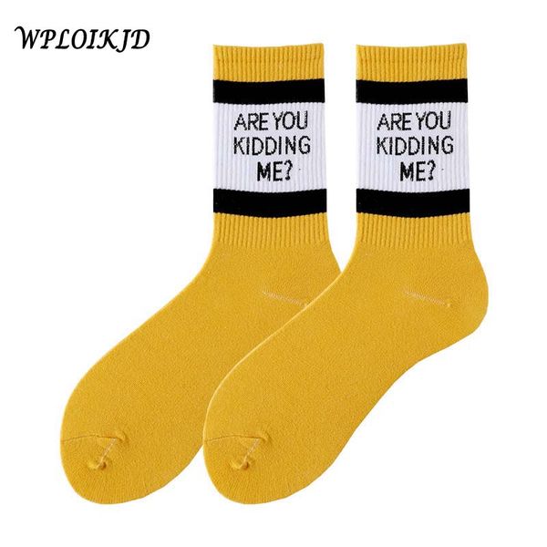 

wploikjd]cool letter harajuku funny socks women are you kidding me fashion striped socks women cotton calcetines mujer sokken, Black;white