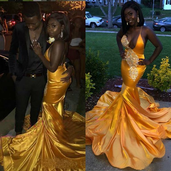 

2019 mermaid prom dresses spaghetti straps lace appliques sequined black girls evening dresses custom made formal party gowns