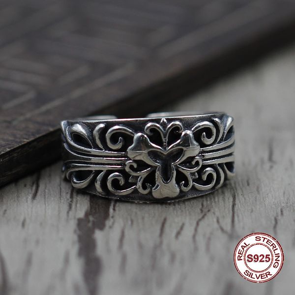 

s925 men's sterling silver rings personality retro classic punk style flower around open ring send a gift to love