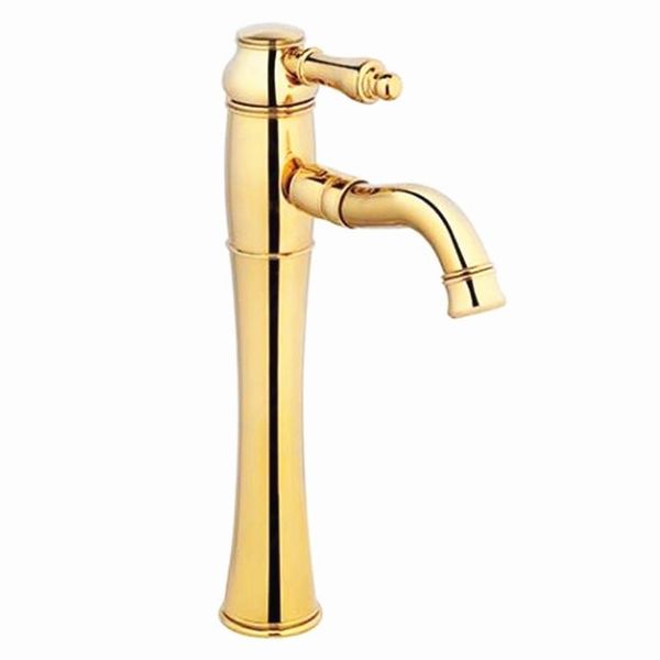 ROLYA Luxo dourado elevado Corpo torneira Bacia do banheiro do cromo alto Sink torneiras misturadoras