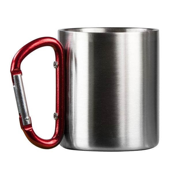 

1pcs 180ml stainless steel cup camping traveling outdoor cup double wall mug with carabiner hook handle travel tumbler