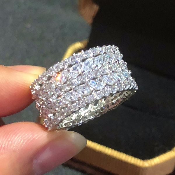 

luxury 925 sterling silver jewelry brand marquise cut simulated diamond painting full cz engagement wedding rings for women, Slivery;golden