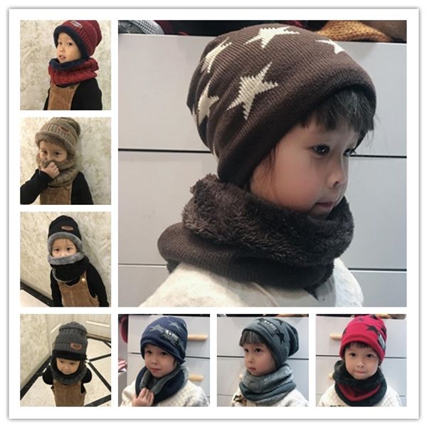 Bambini Cappello lavorato a maglia Sciarpa Set Berretti Fazzoletto da collo Completo foderato in pile Caldo cappello invernale Neve Sci Berretto con teschio Regali di Natale per bambini