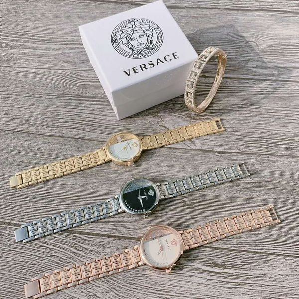 

with box new arrival womens rose gold watch woman luxury montre fashion quartz women dress brand versacf watches and bracelets lady female, Slivery;brown