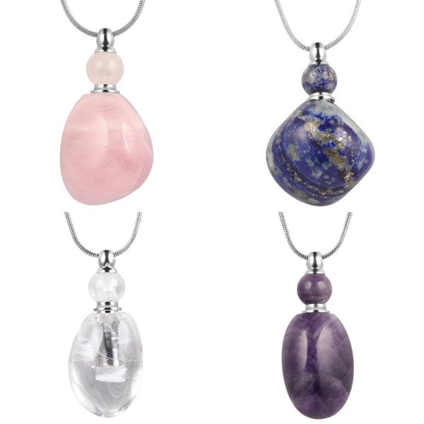 

tumbeelluwa natural crystal irregular perfume bottle pendant necklace,healing quartz magical bottle charms jewelry, Silver